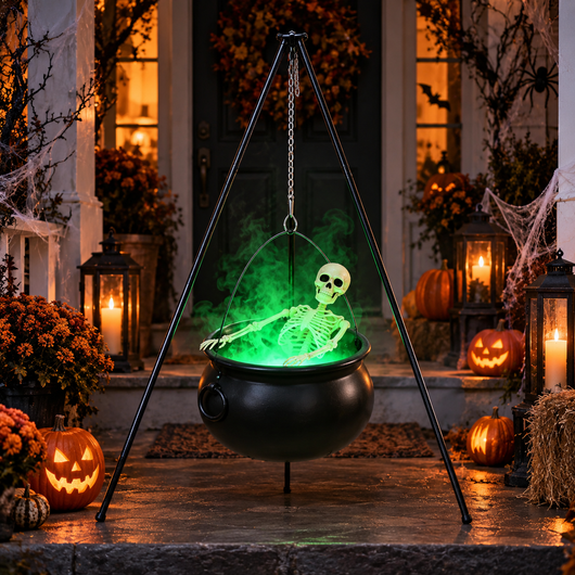 Spooky Halloween Skeleton Cauldron with Fog Effect – Light Up Decor