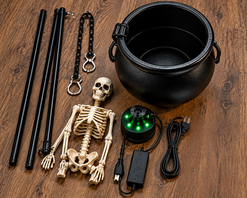 Spooky Halloween Skeleton Cauldron with Fog Effect – Light Up Decor