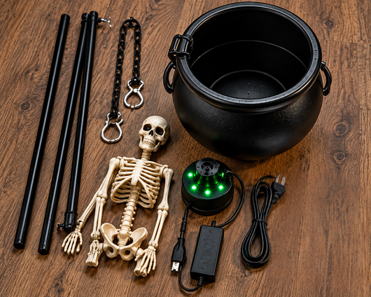 Spooky Halloween Skeleton Cauldron with Fog Effect – Light Up Decor