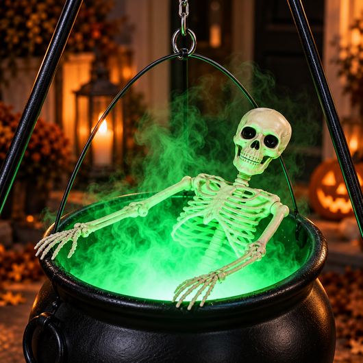 Spooky Halloween Skeleton Cauldron with Fog Effect – Light Up Decor